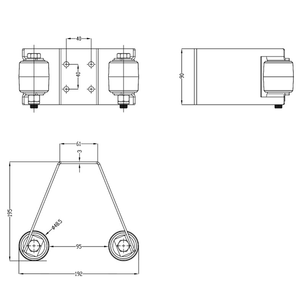 Einlaufgabel NIKO Typ 095,für Tore bis 600kg/90mm Rahmenstärke,Obere Einlaufführung mit KS Rollen