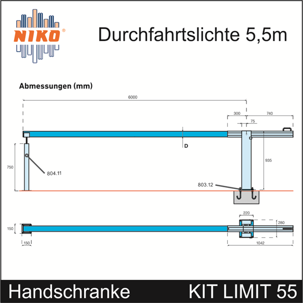 Handschrankenset NIKO für Sperrbreite bis 4,5m.