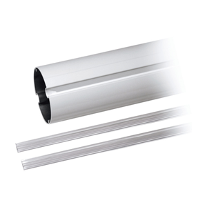 Weiß lackierter Rundbalken aus Aluminium, mit Abdeckprofil. Ø 100 mm,,Balkenlänge: 2 m