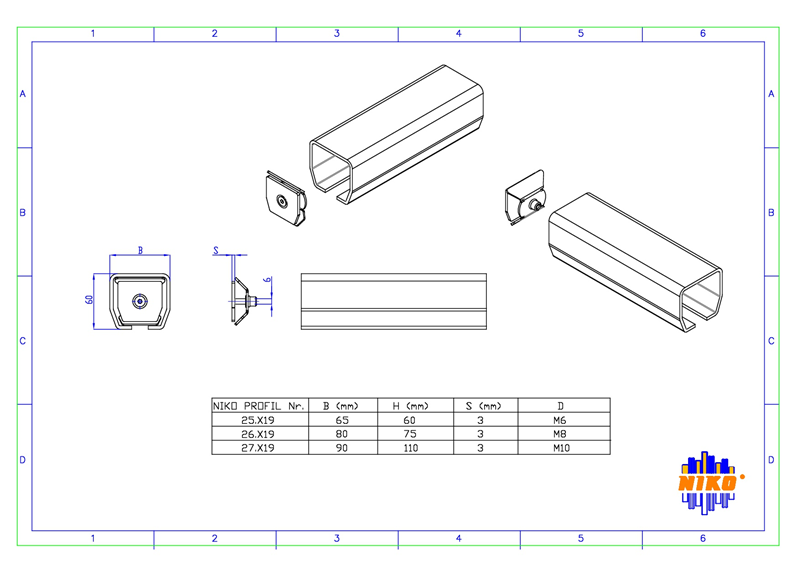 Schienenendkappe "NIKO" Profil 25.000,Schützt das Innere der Laufschiene vor,Verschmutzung. Top Clean galv. verzinkt